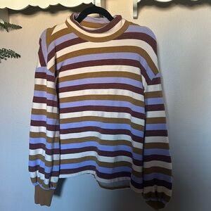 Miles Madewell Mock Neck Bubble Sleeve Sweatshirt XS Multi Striped Cotton Blend